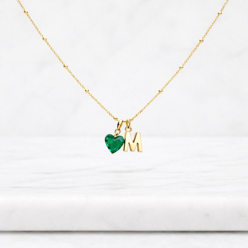 heart initial necklace initial charm necklace letter charm necklace personalized charm necklace custom necklace gold initial necklace red crystal necklace heart crystal necklace