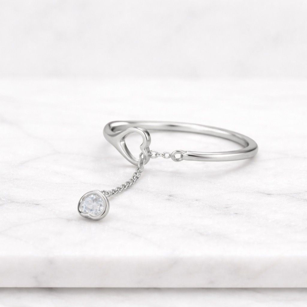 heart jewelry charm jewelry chain jewelry open heart jewelry dangling charm jewelry stackable ring thin band ring sleek ring polished ring handmade ring gift ring