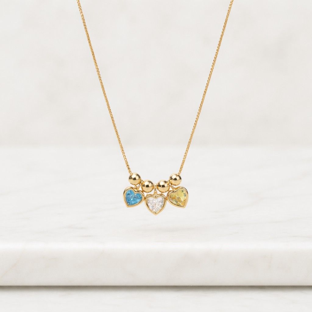 Personalized Heart Birthstone Necklace, Custom Birthstone Pendant Necklace, Dainty Gold Family Jewelry, Meaningful Gift For Her
