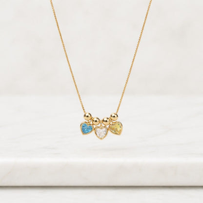 Personalized Heart Birthstone Necklace, Custom Birthstone Pendant Necklace, Dainty Gold Family Jewelry, Meaningful Gift For Her

