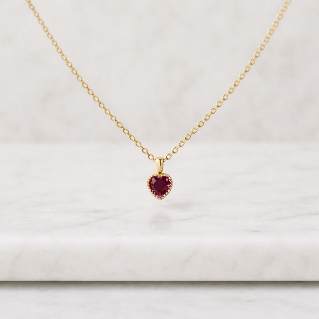 heart necklace heart pendant necklace gemstone necklace red stone necklace purple stone necklace dainty necklace tiny pendant necklace delicate necklace minimalist necklace
