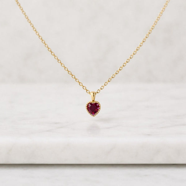 heart necklace heart pendant necklace gemstone necklace red stone necklace purple stone necklace dainty necklace tiny pendant necklace delicate necklace minimalist necklace