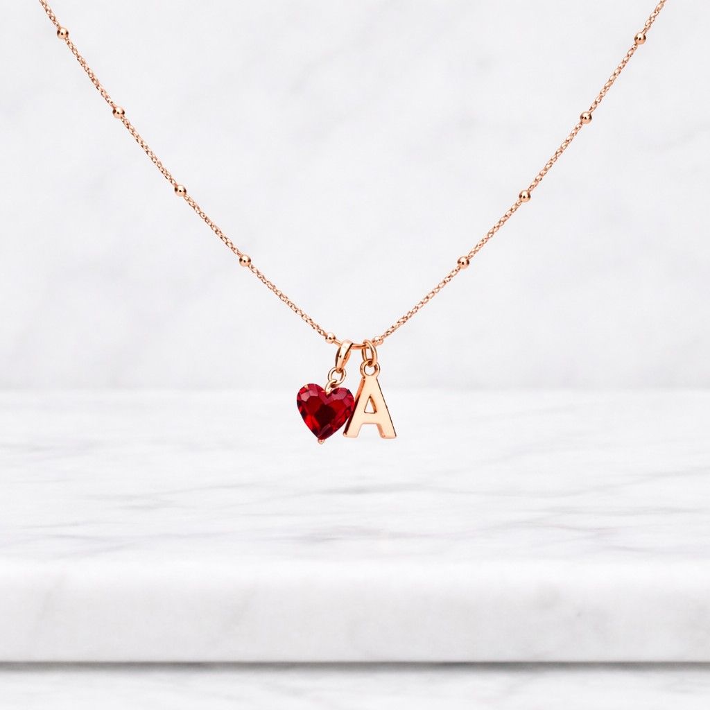 heart pendant necklace letter pendant necklace birthstone style necklace red gemstone necklace gold necklace chain necklace small pendant necklace dainty chain necklace personalized gift necklace custom gift necklace unique necklace