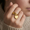 14K Gold Heart Charm Wide Band Ring