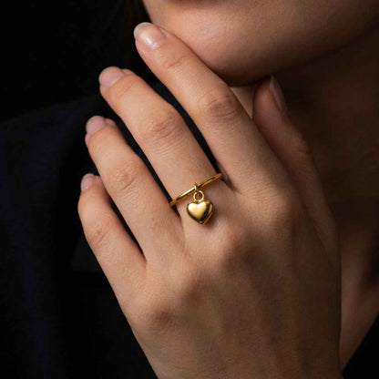 heart ring charm ring gold ring dainty ring minimal ring stacking ring thin band ring heart charm ring cute heart ring love ring women ring gift ring fashion ring