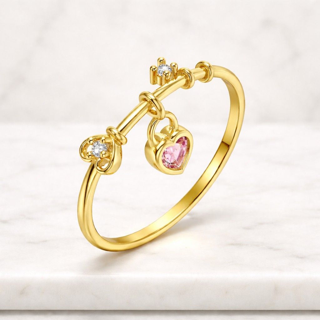 heart ring pink heart ring charm ring dangling charm ring gold ring open ring adjustable ring cute ring dainty ring women ring love ring romantic ring crystal ring gemstone ring