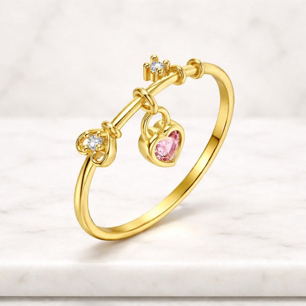 heart ring pink heart ring charm ring dangling charm ring gold ring open ring adjustable ring cute ring dainty ring women ring love ring romantic ring crystal ring gemstone ring