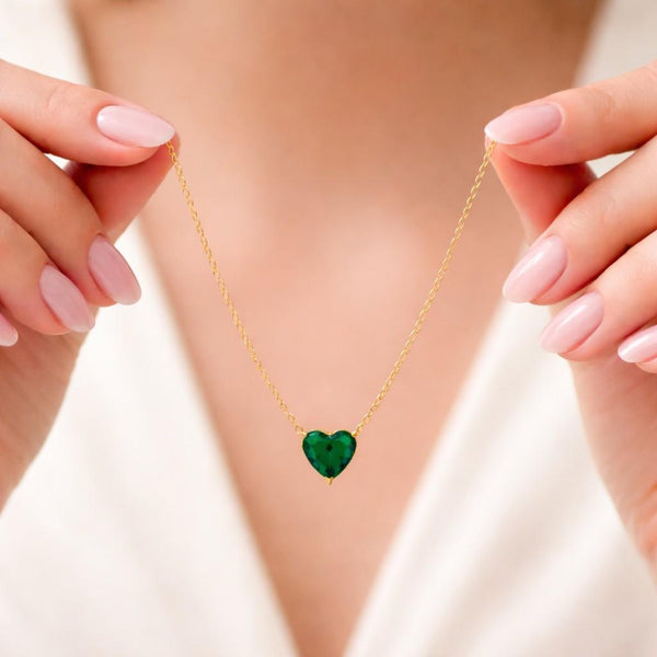 heart stone necklace green crystal necklace heart charm necklace gold pendant necklace delicate chain floating pendant center stone necklace