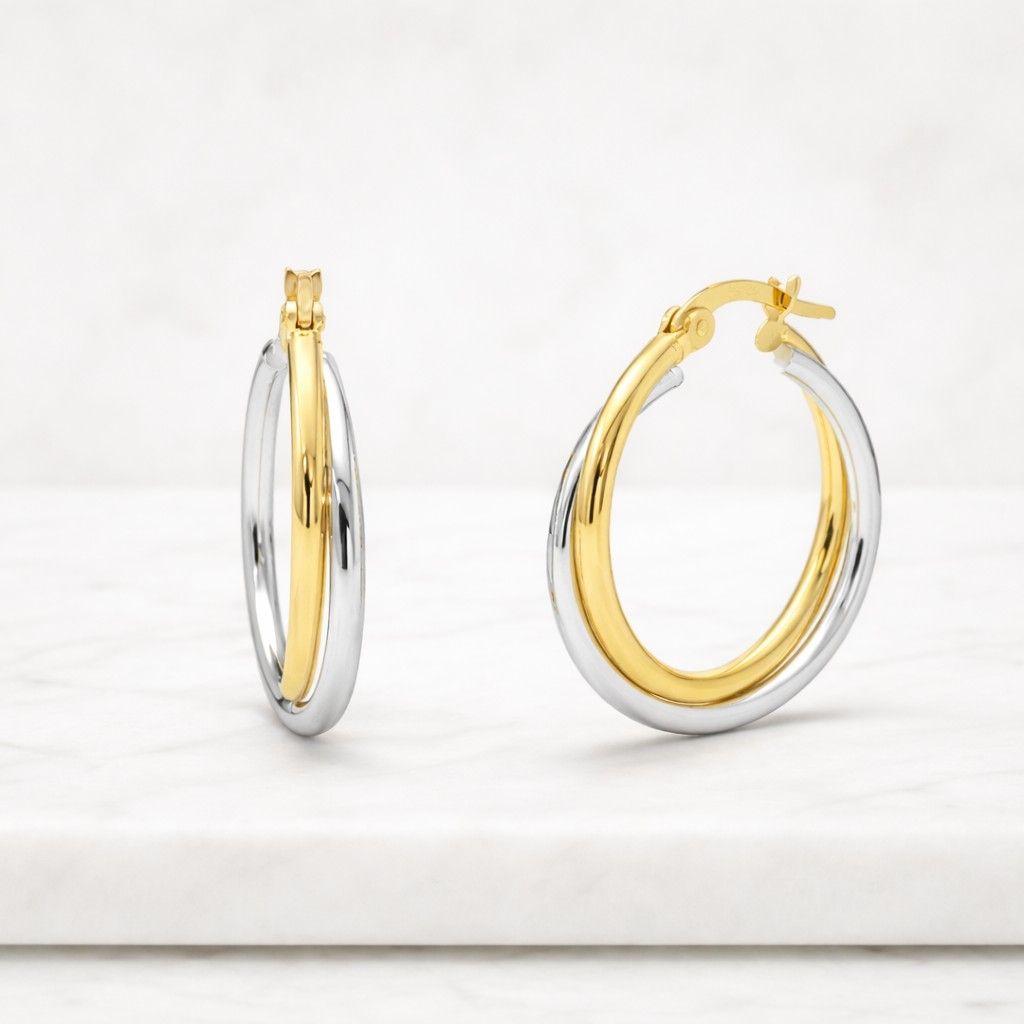 two tone silver hoop earrings, modern vintage style earrings, small stud gold earrings, yellow or white gold wedding jewelry, dangle earring
