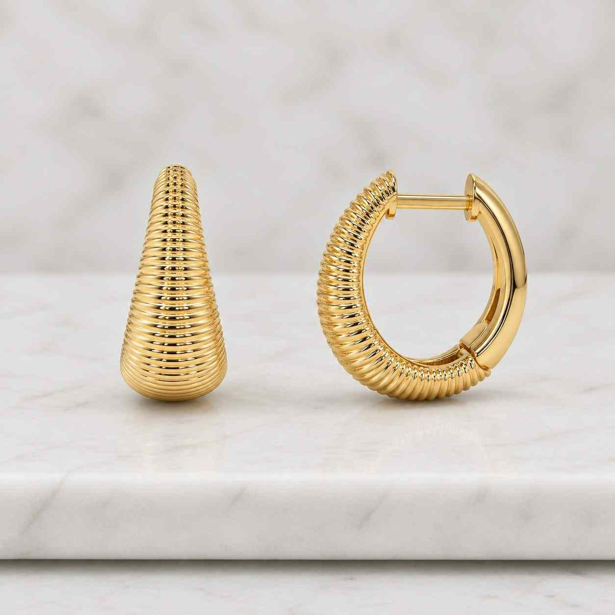 14K Gold Ribbed Hoop Earrings
