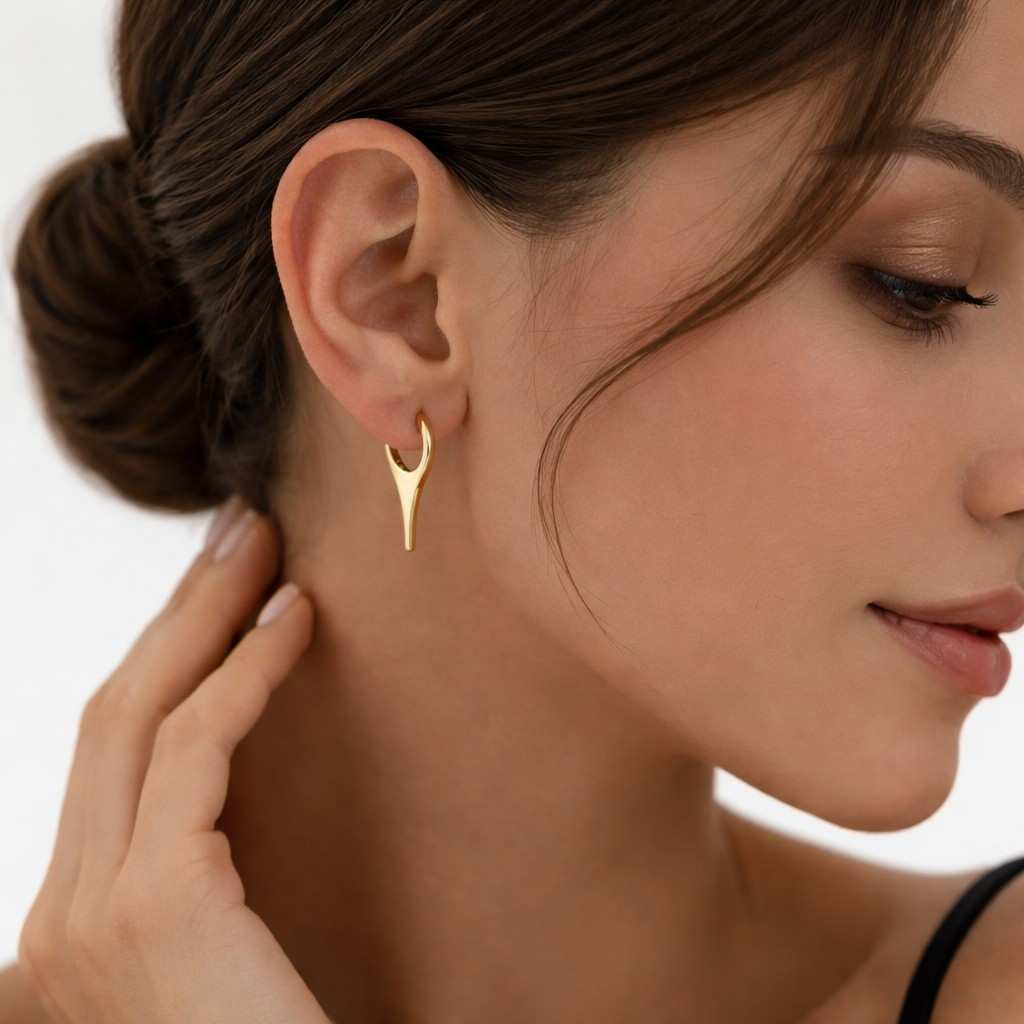 elongated pear & round cut moissanite set in georgian style six-prong "claw" setting earrings, drop hoop earring, gypset charms earrings