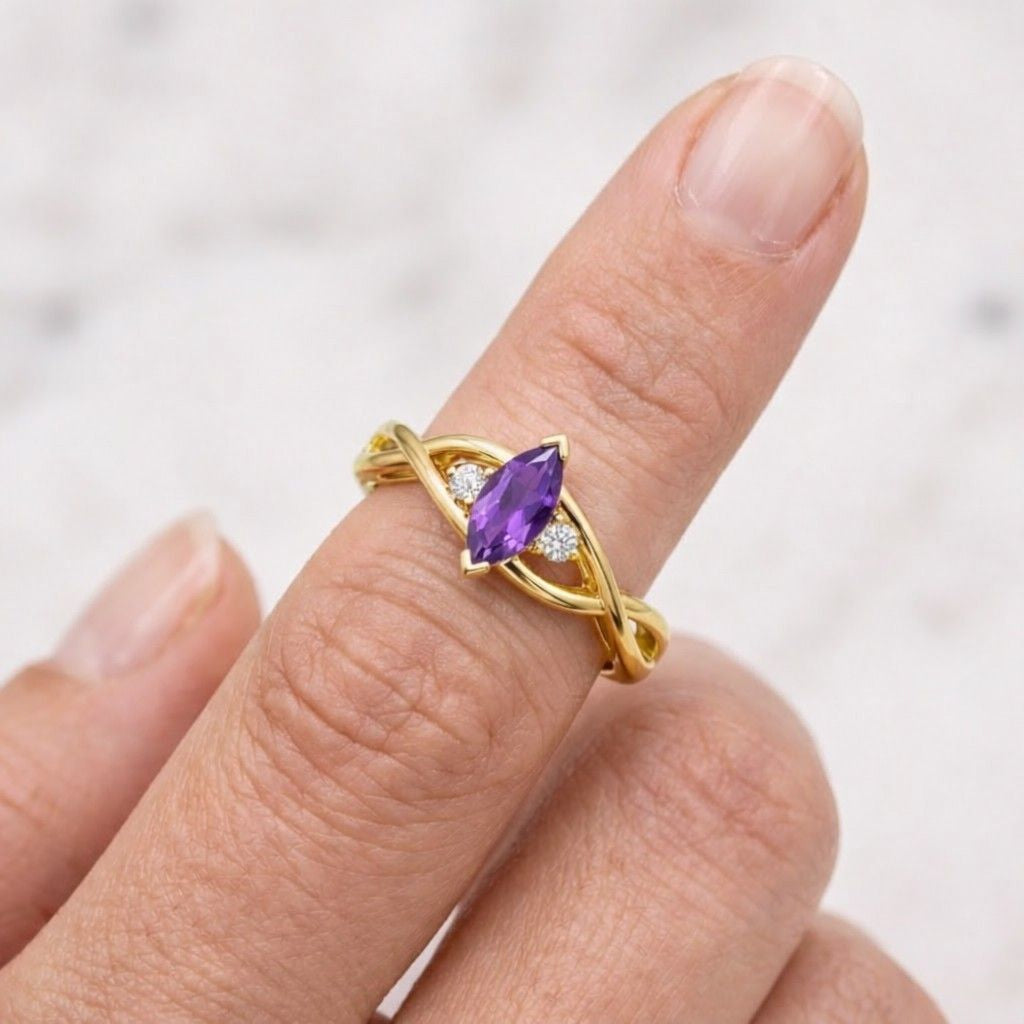 infinity jewelry twist ring marquise cut ring purple crystal ring delicate ring daily ring modern ring classic ring feminine ring polished ring sleek ring contour ring
