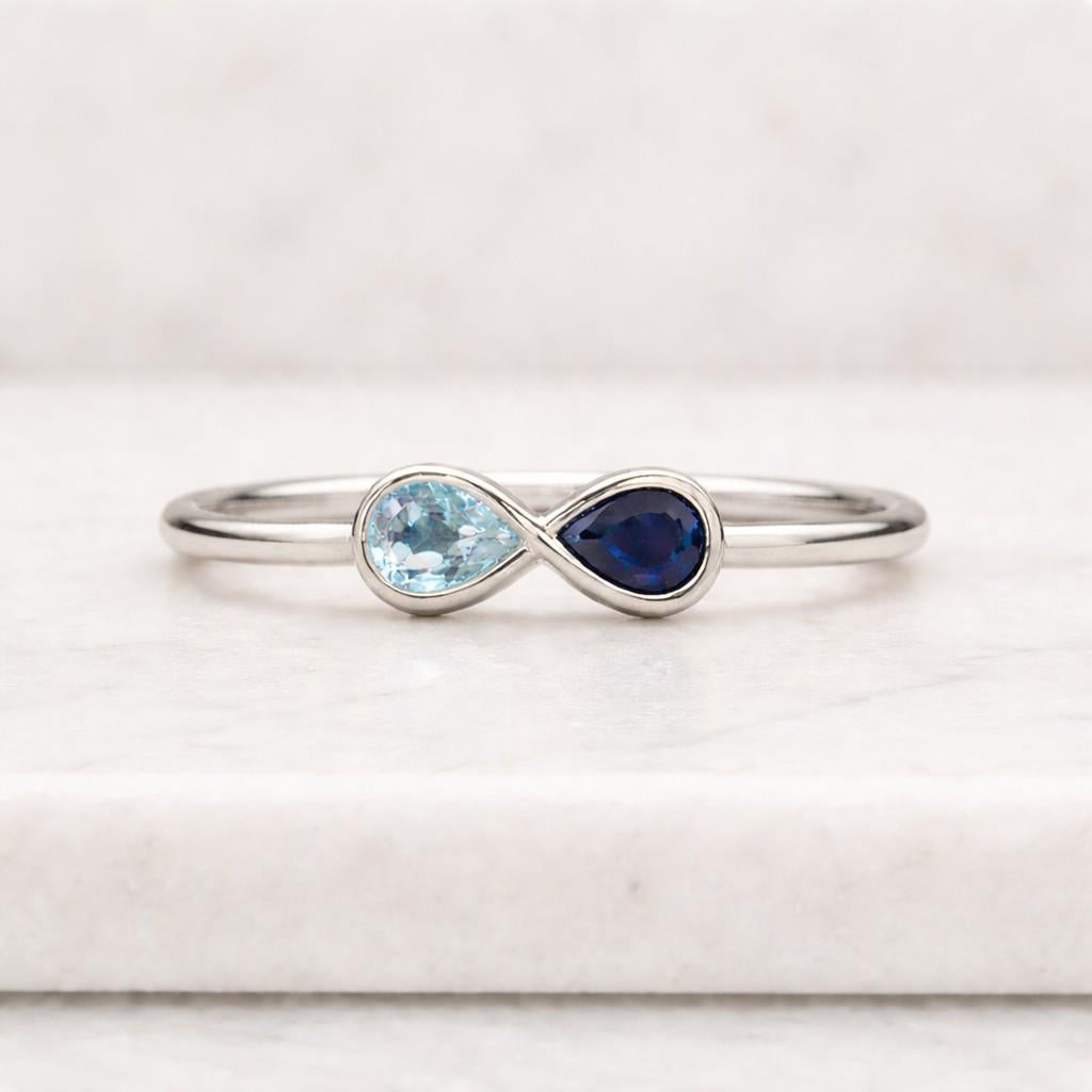 infinity ring gemstone ring pear ring double stone ring two stone ring blue stone ring aqua stone ring bezel ring thin band ring stacking ring promise ring women ring