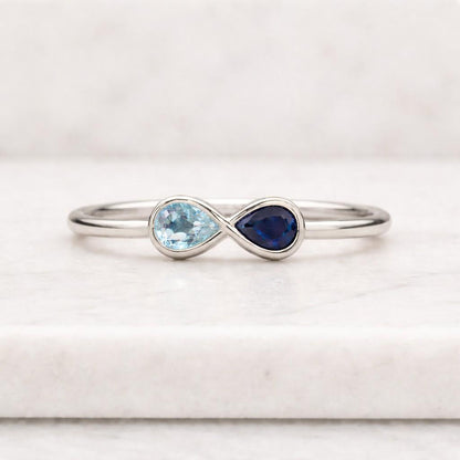 infinity ring gemstone ring pear ring double stone ring two stone ring blue stone ring aqua stone ring bezel ring thin band ring stacking ring promise ring women ring
