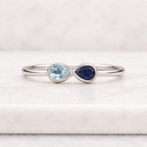 infinity ring gemstone ring pear ring double stone ring two stone ring blue stone ring aqua stone ring bezel ring thin band ring stacking ring promise ring women ring