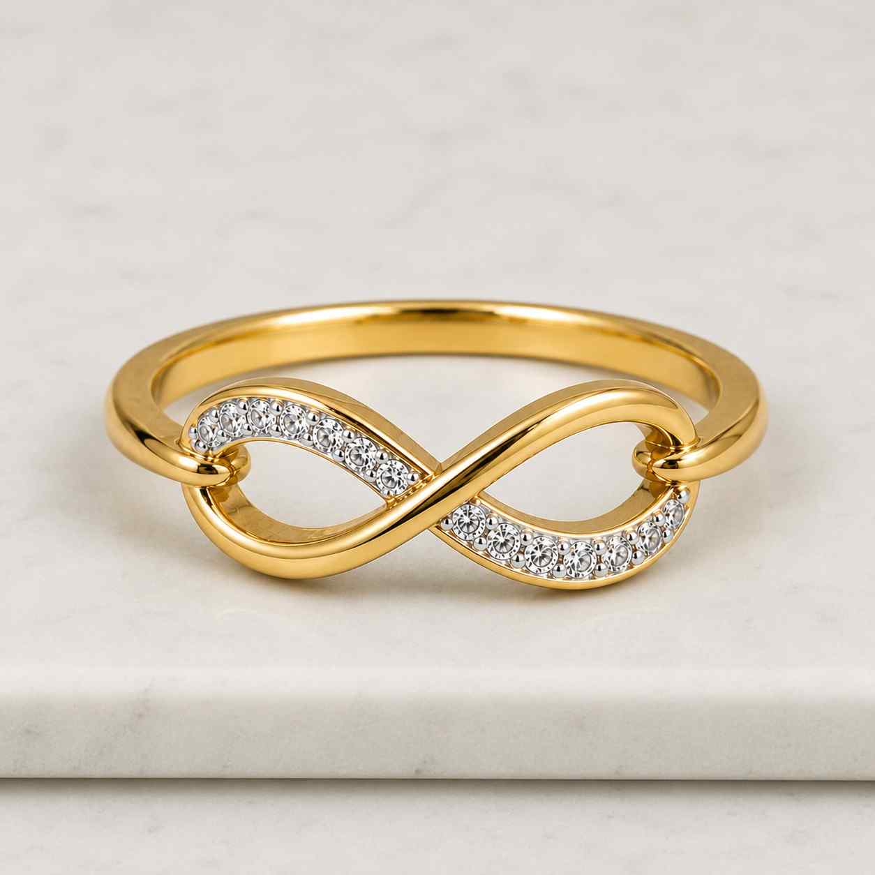 round lab grown diamond infinity wedding band, 14k solid gold minimalist promise ring, pave set diamond twisted band, dainty ring for women
