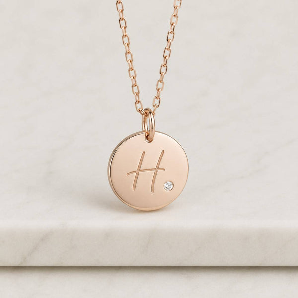initial necklace disc necklace round pendant letter pendant H necklace engraved necklace monogram necklace personalized necklace custom necklace