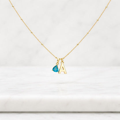 Personalized necklace with bubble letter and birthstone, Personalized birthstone necklace, Gold initial necklace

