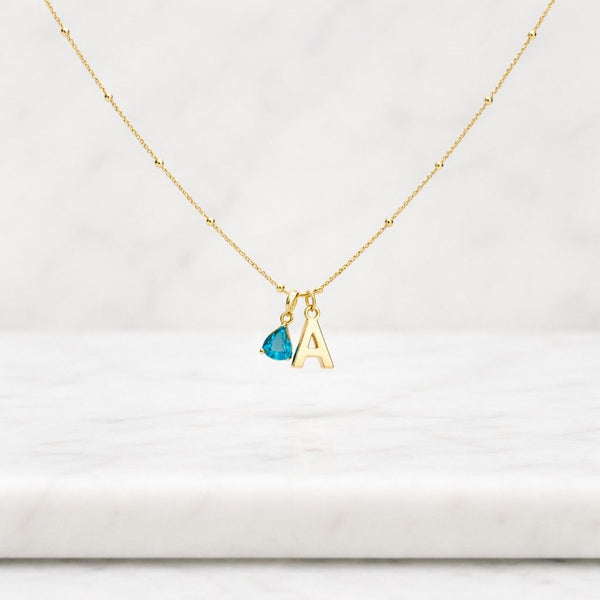 Personalized necklace with bubble letter and birthstone, Personalized birthstone necklace, Gold initial necklace
