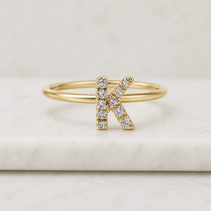 initial ring letter K ring K initial ring alphabet ring monogram ring gold initial ring diamond initial ring pave letter ring stackable ring thin band ring minimalist ring personalized ring custom initial ring women ring dainty ring everyday ring
