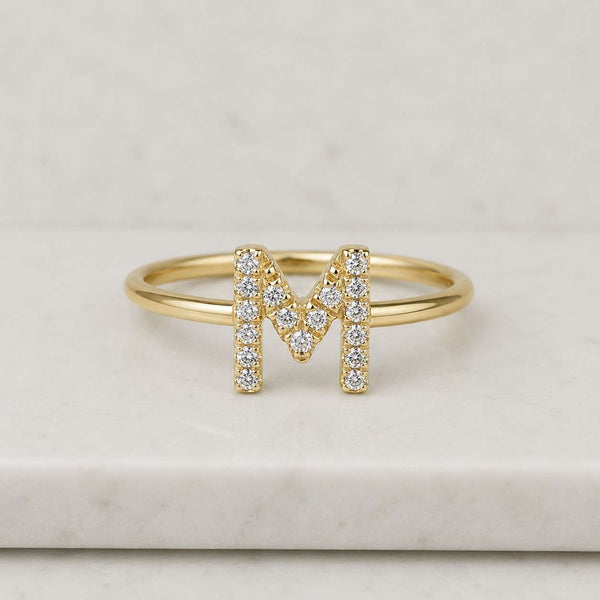 initial ring letter M ring monogram ring alphabet ring gold ring dainty ring thin band ring stackable ring promise ring women ring personalized ring custom initial ring pavé ring