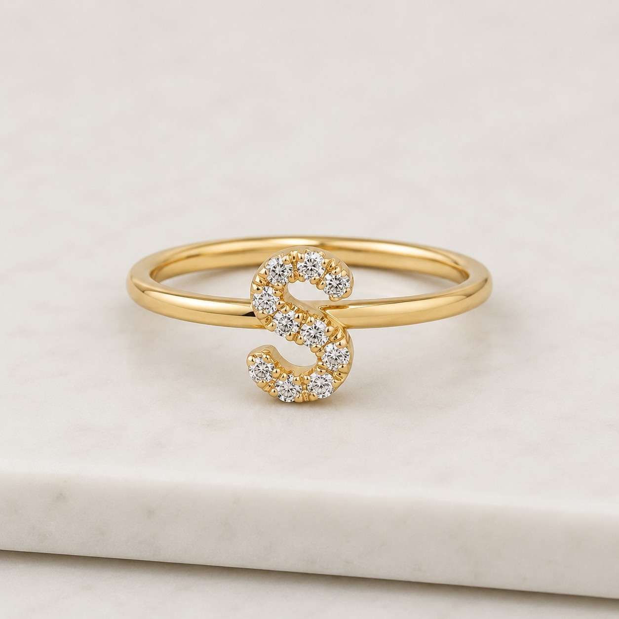 initial ring letter S ring alphabet ring monogram ring gold ring thin band open ring dainty ring minimalist ring stackable ring pave ring crystal ring women ring everyday ring