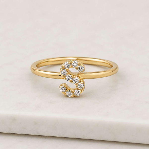initial ring letter S ring alphabet ring monogram ring gold ring thin band open ring dainty ring minimalist ring stackable ring pave ring crystal ring women ring everyday ring