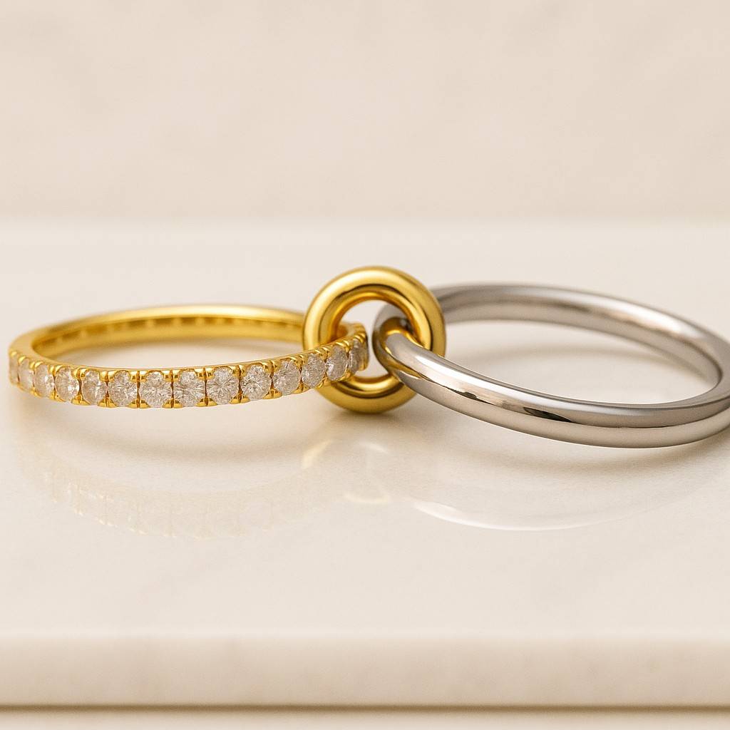 interlocking ring ring necklace circle pendant linked rings two tone ring pave ring diamond band minimalist ring