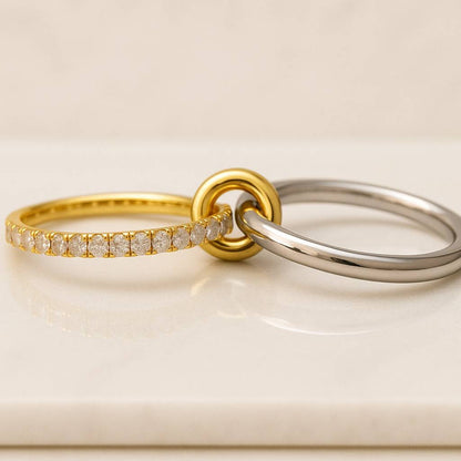 interlocking ring ring necklace circle pendant linked rings two tone ring pave ring diamond band minimalist ring