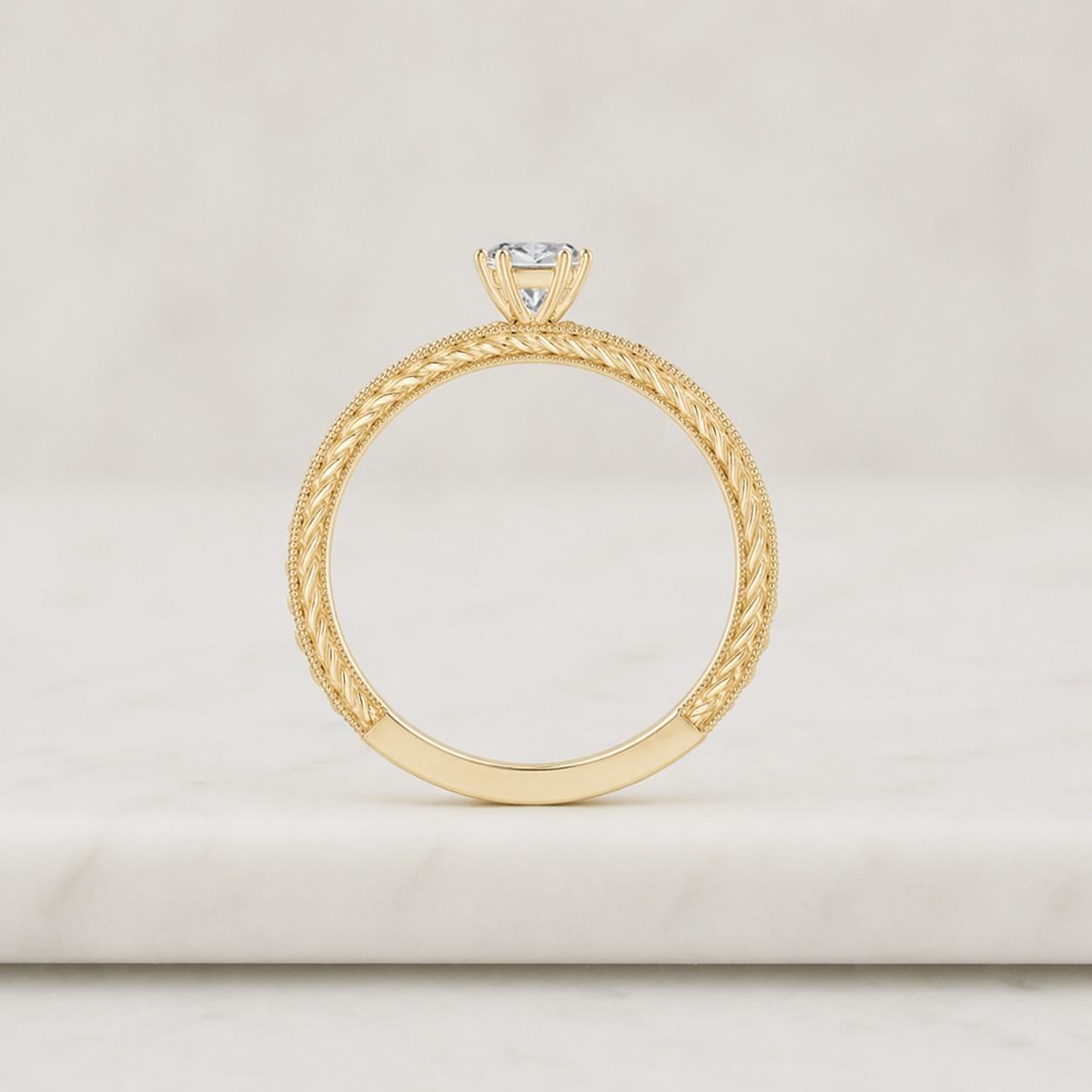 Vintage Engagement Ring Round Cut IGI Certified Lab Grown Diamond Solid Gold Wheat Leaf 6 Prongs Milgrain Solitaire Ring For Women Jewelry
