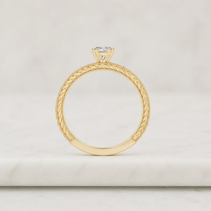 Vintage Engagement Ring Round Cut IGI Certified Lab Grown Diamond Solid Gold Wheat Leaf 6 Prongs Milgrain Solitaire Ring For Women Jewelry
