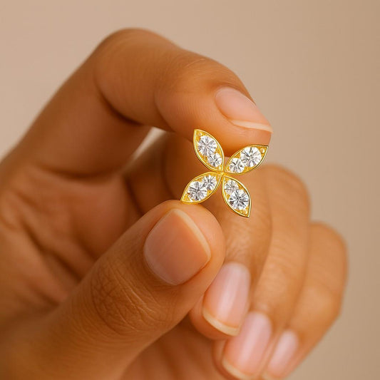 lab Diamond Floral Earring prong set Stud Earring Flower Shape Pear Round Cut Moissanite Diamond Stud Earrings