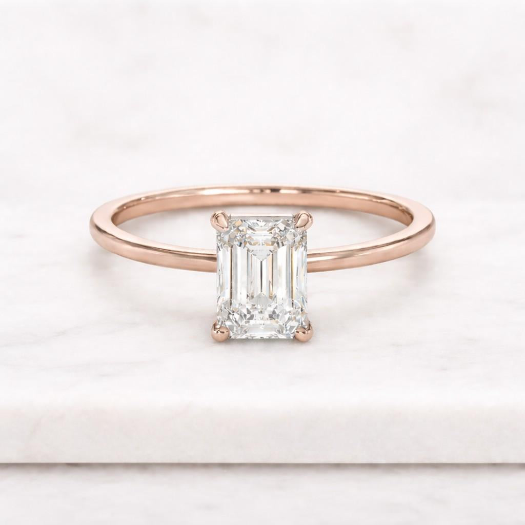 2.00 Carat Emerald Cut Lab Diamond Solitaire Ring, 14K White Gold CVD Diamond Engagement Ring, Four Prong Set Eco Friendly Diamond Ring
