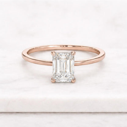 2.00 Carat Emerald Cut Lab Diamond Solitaire Ring, 14K White Gold CVD Diamond Engagement Ring, Four Prong Set Eco Friendly Diamond Ring

