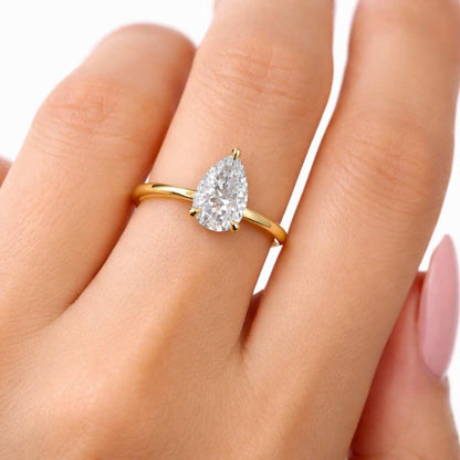 2.00Ct Pear Cut Lab Grown Diamond or Moissanite Engagement Ring, Marquise-Round Accent 14K-Solid-Gold Ring