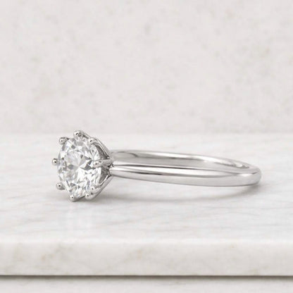 Certified Lab Grown Diamond Solitaire Wedding Ring, Curved Band Nested Round Brilliant Diamond Engagement Ring, 8 Prong White Gold Ring Gift