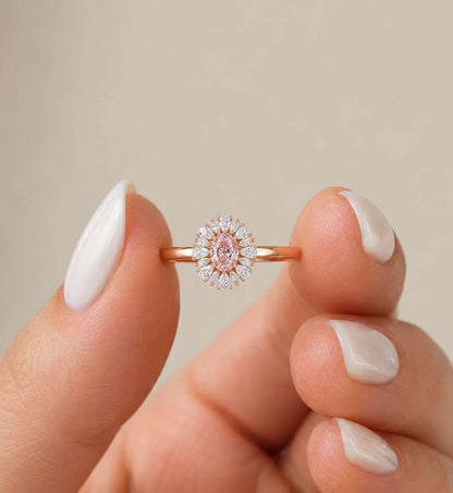 1 CT Yellow Lab Grown Diamond Ring | Oval Halo Flower Ring | Fancy Yellow Diamond Pinky Ring | Vintage Floral Gold Ring |Unique Gift for Her
