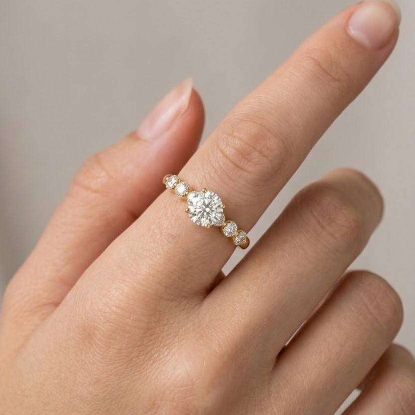 round diamond engagement ring pave band lab grown diamond ring diamond solitaire ring for women simple promise ring side stone wedding ring