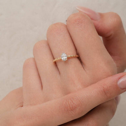 14k Solid Gold Pave Set Side-Stone Oval Moissanite Engagement Ring, Moissanite Ring for Women, 1, 1.5, 2 CT Promise Ring, Gift for Her