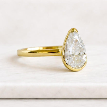 2.00ct Pear Cut Lab Grown Diamond Ring, Solitaire Engagement Ring, Hidden Halo Pear Diamond Ring, Gold Promise Ring, Minimalist Ring, IGI
