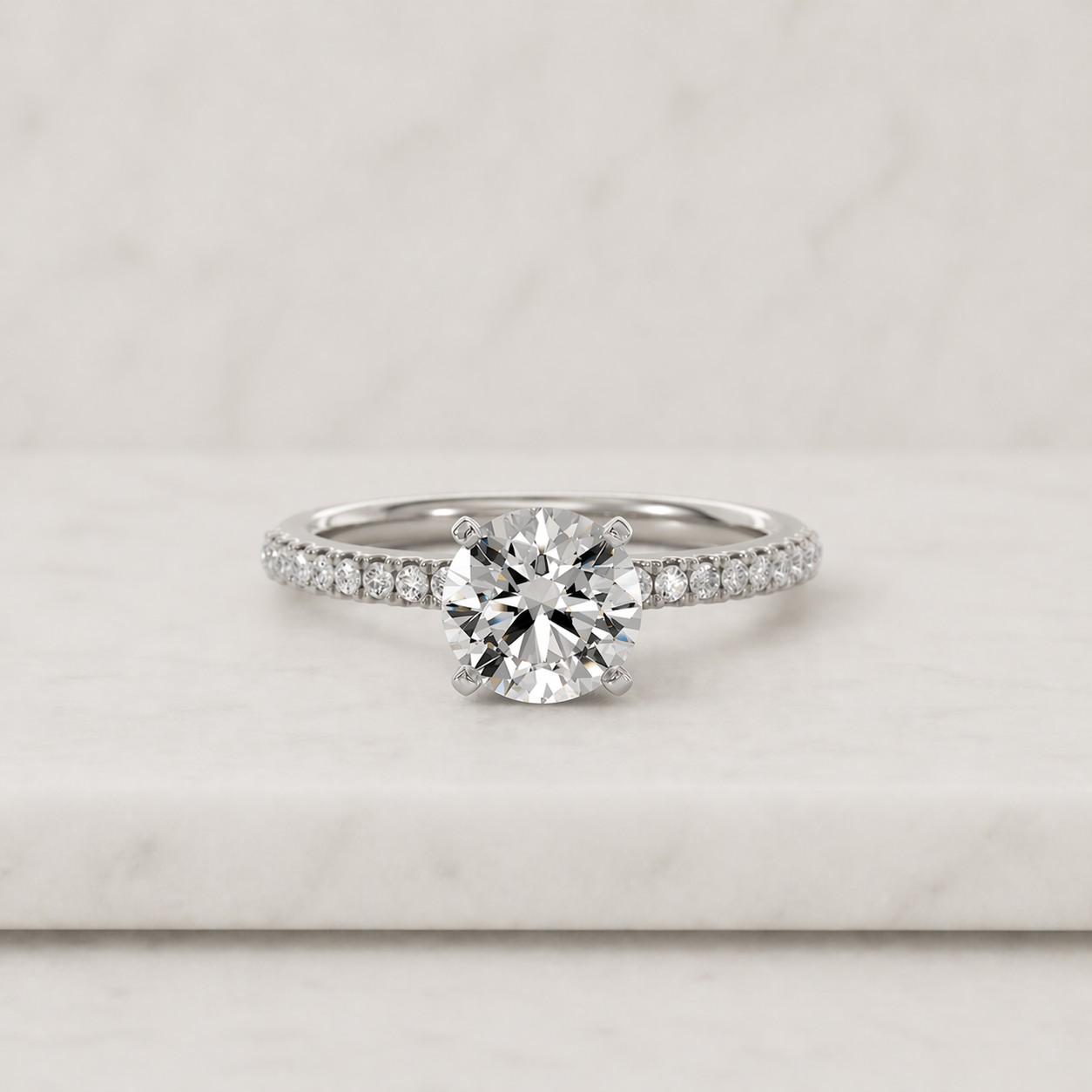 hidden halo moissanite engagement ring, 3.90 ct round cut moissanite diamond ring, 14k yellow gold ring, pave set ring, promise ring for her
