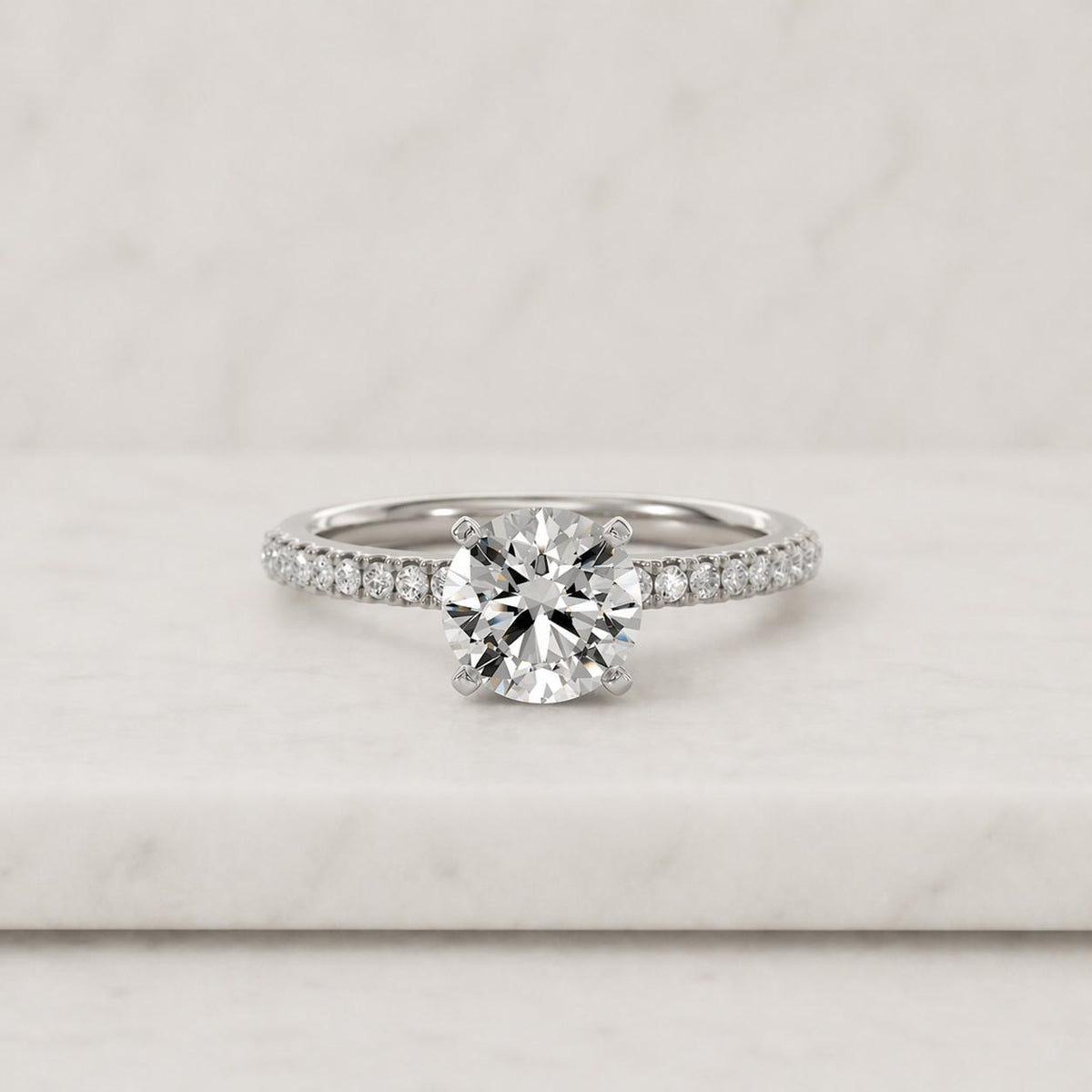Hidden Halo Moissanite Engagement Ring, 3.90 CT Round Cut Moissanite Diamond Ring, 14K Yellow Gold Ring, Pave Set Ring, Promise Ring For Her