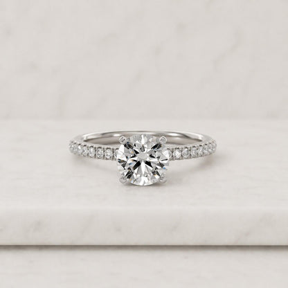 Hidden Halo Moissanite Engagement Ring, 3.90 CT Round Cut Moissanite Diamond Ring, 14K Yellow Gold Ring, Pave Set Ring, Promise Ring For Her