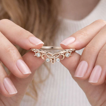 Vintage Moissanite Wedding Band Rose Gold Minimal Leaf Vine Wedding Ring Stackable Ring Curved Ring Custom Gifts Matching ring For women