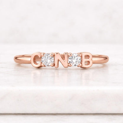 14k Gold Diamond Initial Ring,Gold Letter Signet Ring, Personalized Chain Band, Gold Diamond Gemstone Wedding Band, Promise Ring,Custom Ring
