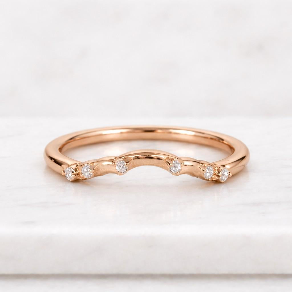 0.035 ctw round cut lab grown half eternity band, minimalist stackable ring, 14k gold, wedding anniversary gift for her