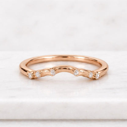 0.035 CTW Round Cut Lab Grown Half Eternity Band, Minimalist Stackable Ring, 14K Gold, Wedding Anniversary Gift For Her