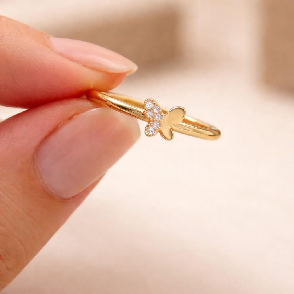 14k solid gold dainty cluster diamond butterfly ring, minimalist nature-inspired statement jewelry | rovoni jewelry
