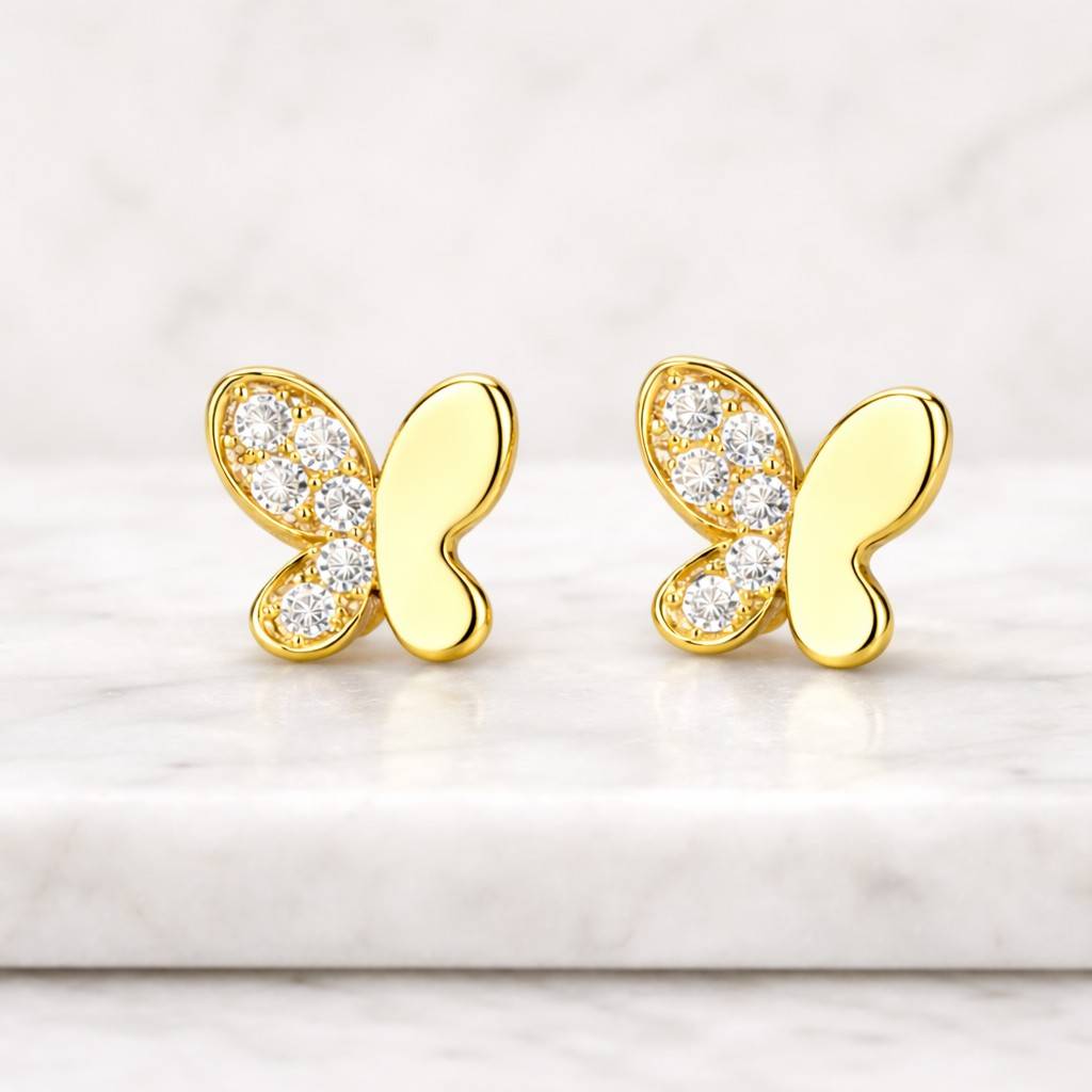 lab grown diamond butterfly stud earrings 14k gold dainty minimalist earrings for women everyday wear diamond butterfly studs gift for her fine jewelry small gold earrings with lab diamonds delicate design modern jewelry usa market high quality sparkle lightweight comfortable stud earrings secure backing fashion jewelry