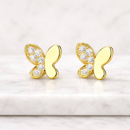 lab grown diamond butterfly stud earrings 14k gold dainty minimalist earrings for women everyday wear diamond butterfly studs gift for her fine jewelry small gold earrings with lab diamonds delicate design modern jewelry usa market high quality sparkle lightweight comfortable stud earrings secure backing fashion jewelry